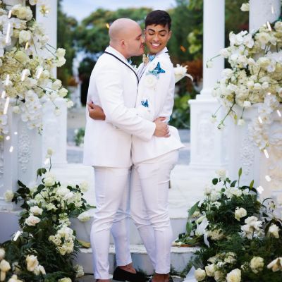 Photo of Pollito Tropical and Mario Bouza during their wedding ceremony